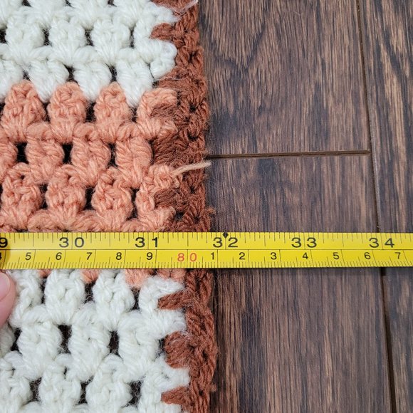 Handmade Crochet Afghan Throw Blanket Multicolored Striped Brown White Orange - Picture 7 of 10